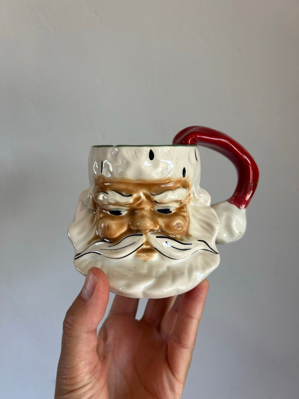 Vintage 1951 Riddell Santa Mug, Mid Century Christmas Pottery, Grumpy Santa Mug